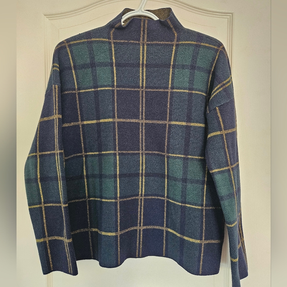 Plaid Preppy Funnel Neck Light Sweater